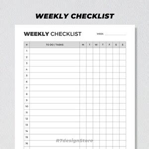 Buy Weekly Checklist Printable, Kawaii Colorful to Do List Template ...