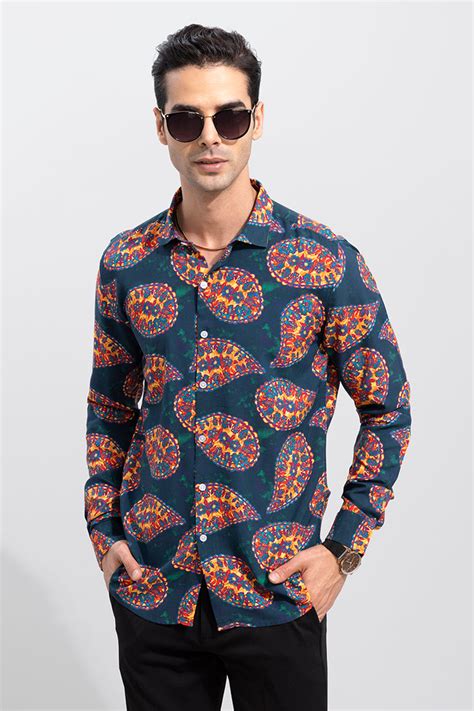 Buy Men's Indo-Iranian Paisley Green Shirt Online | SNITCH
