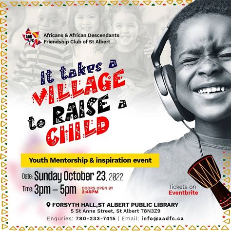 It Takes A Village To Raise A Child Gr7-Gr12 Tickets, Forsyth Hall, St Albert Public Library, 23 ...