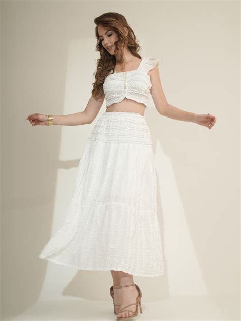 Vivienne - Textured Crop Top & Tiered Skirt Set – DUJOUR