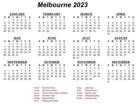 Melbourne 2023 Holidays Calendar | Your Printable Calendar