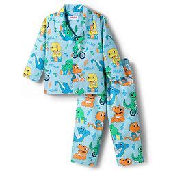 Babyhug Cotton Woven Full Sleeves Co-ord Night Suit With Dino Print ...