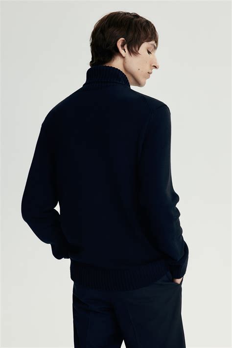 Cotton-Blend Mock-Turtleneck Sweater - Navy blue - Men | H&M US