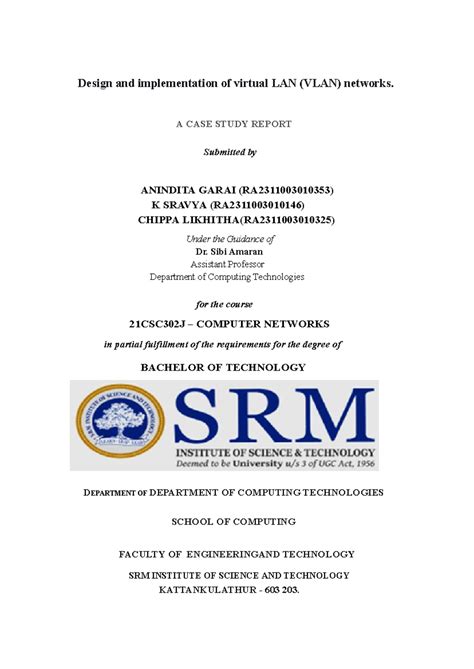 21CSC302J VLAN Network Design & Implementation Case Study Report - Studocu