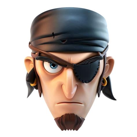 Animated pirate character with eyepatch and bandana isolated on white ...