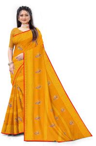 Buy Bollytrend Solid/Plain Bollywood Georgette Yellow Sarees Online ...
