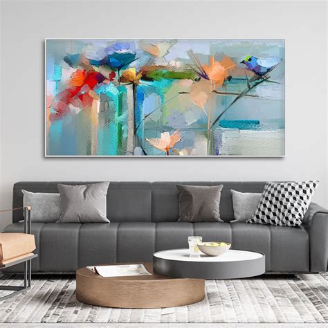 Abstract Colorful Canary Bird with Flowers Canvas Wall Painting – Homcraft