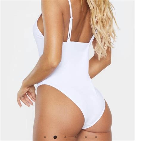 PrettyLittleThing Women's White Swimsuit-one-piece | Depop