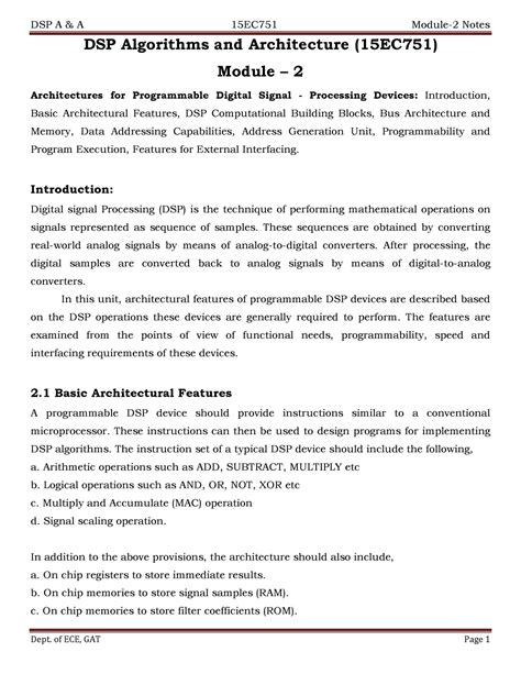 15EC751 Module-2 Notes - DSP Algorithms and Architecture (15EC751 ...