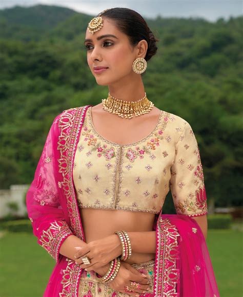 Hot Pink and Cream Silk Bridal Lehenga with Bold Embellishments – Anant ...