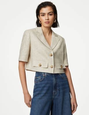 Linen Blend Short Sleeve Cropped Blazer