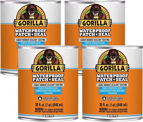 Gorilla Waterproof Patch & Seal Liquid, White, 32 Ounces, Pack of 4 ...
