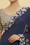 Buy Blue Georgette Embellished Floral Cut-work Border Saree With Blouse ...