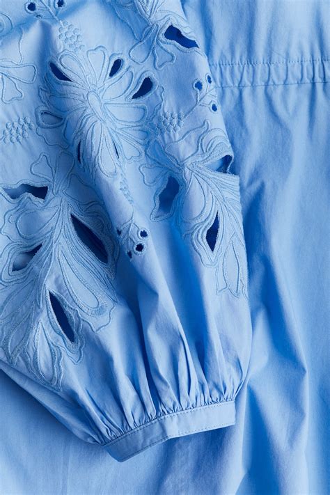 Women's Blue Embroidered cotton dress | H&M IN