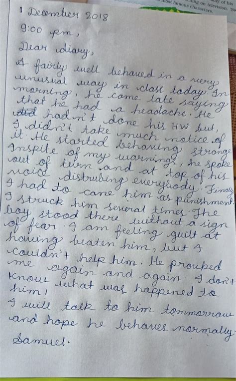 Imagine that you are Samuel. write a diary entry expressing your ...