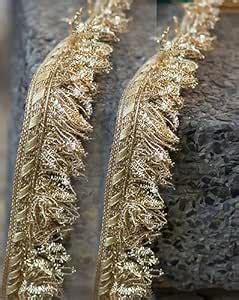 LACESNMORE Golden Fringes Kiran lace Dupatta jhalar Crush Frill Trim ...