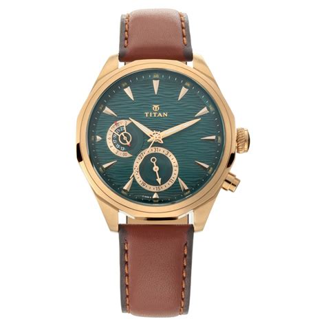 Buy Online Titan Maritime Green Dial Quartz Multifunction Leather Strap ...