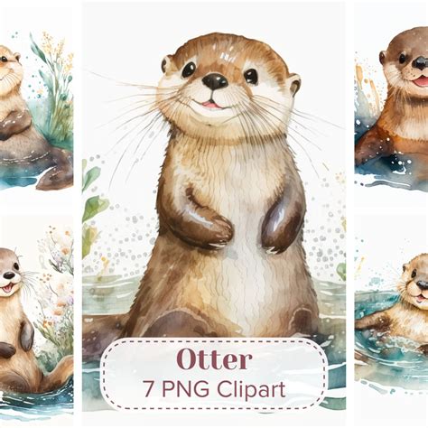 Cute Otter Clipart - Watercolor Animal Illustration Digital Art Download