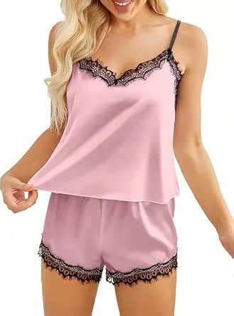 Buy FlyNery Women's Babydoll Shorts Satin Night Suit with Lace Neckline ...