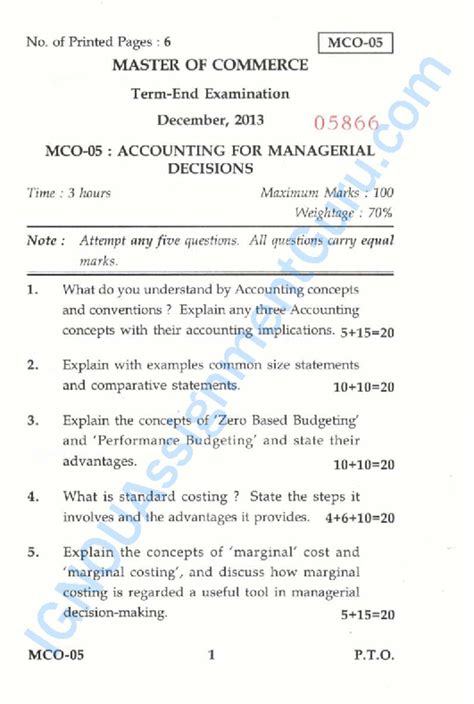 MCO-05866: Accounting for Managerial Decisions - Exam Dec 2013 - Studocu