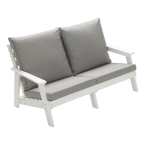 AHIOU HOME Holland Outdoor Loveseat with Gray Cushion(S) and Hdpe Frame ...