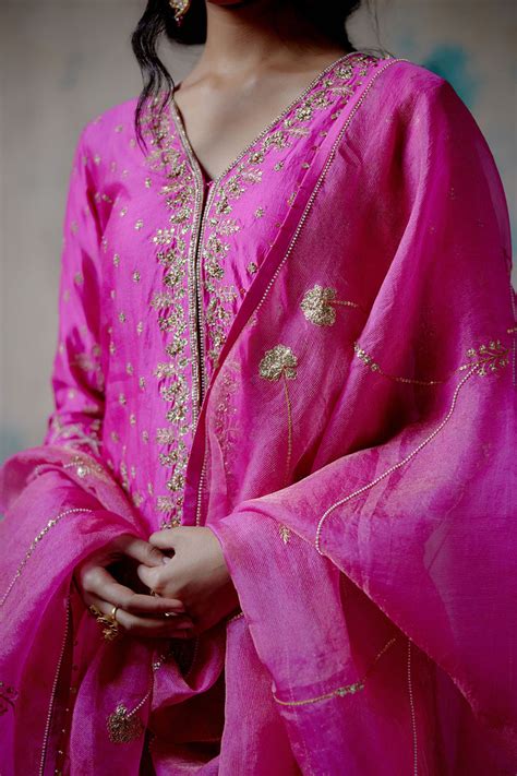 Fuchsia Pink Center Open Short Kurta Set — GAIA by Archie