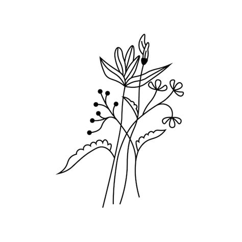 Nowy kwiat z gałęzi zarys wektor kwiatowy linia sztuki rysowanie liści ...