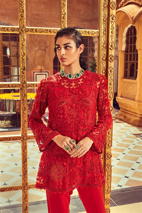 RETRO LOVE RED SCARLET 3D EMBELLISHED KURTA SET – Ridhima Bhasin