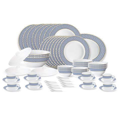 Larah by Borosil Juliet Fluted Series Opalware Dinner Set | 63 Pieces ...