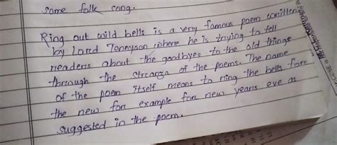 write a short summary on the poem ring out wild bells - Brainly.in