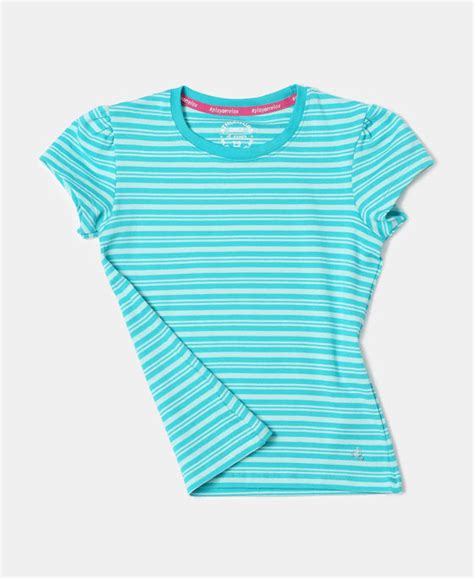 Buy Girl's Super Combed Cotton Elastane Rib Striped Short Sleeve T ...