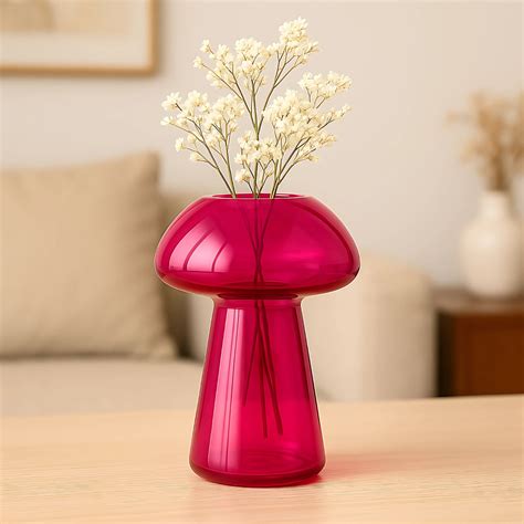 Glass Vase for Flowers & Décor – Mushroom Shaped | Pink – Ecofynd
