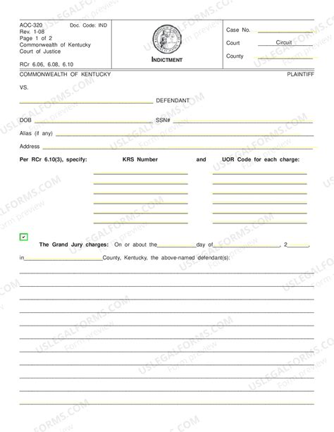 Kentucky Indictment | US Legal Forms