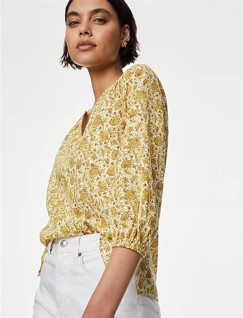 Buy Pure Cotton Printed V-Neck Blouse at Marks & Spencer
