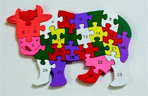 Wooden alphabet and number Chunky Jigsaw puzzles Cow - EKT3067 – Extrokids