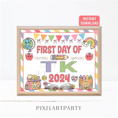 First Day of TK School 2024 Sign Boho Retro Back to School Chalkboard ...