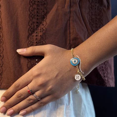 Neelam Evileye Pearl Bracelet with Initial – Wanderer Nirvana