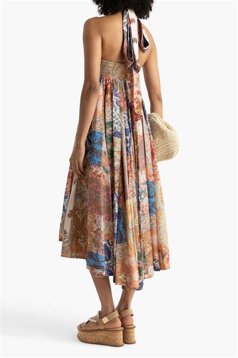 ZIMMERMANN Devi pleated paisley-print silk halterneck midi dress | THE OUTNET