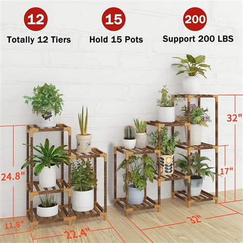 Buy HOMKIRT Plant Stand Indoor Outdoor, 12 Tier Corner Plant Shelf Wood ...