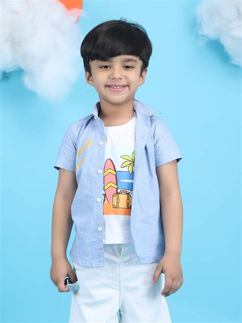 Polka Tots Half sleeve Beach print T-shirt Shirt - Blue – PolkaTots.in