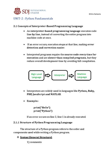 UNIT-2 Python Fundamentals: Key Concepts & Programming Structures - Studocu