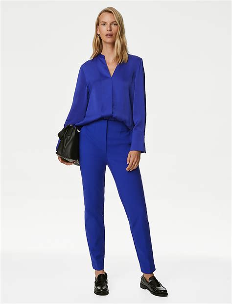 Buy Cotton Blend Slim Fit Ankle Grazer Trousers at Marks & Spencer