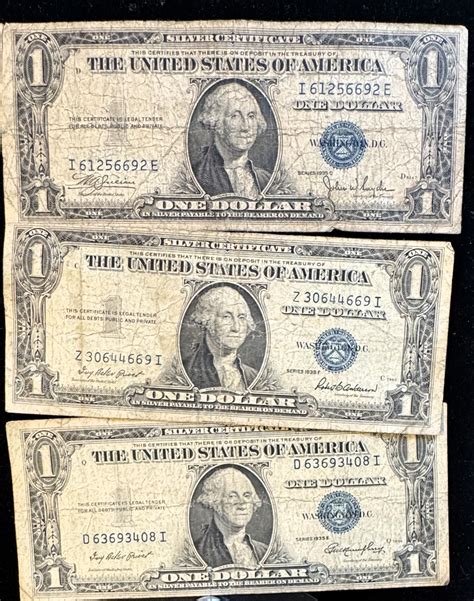 1935 SERIES, THREE $1 SILVER CERTIFICATES, 1935 C, E, AND F SERIES ...