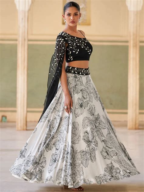 Black One Shoulder Embellished Lehenga Set | Designer Party Wear by Fulari