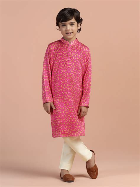 Pink Gold Printed Kids Kurta Set – Kisah