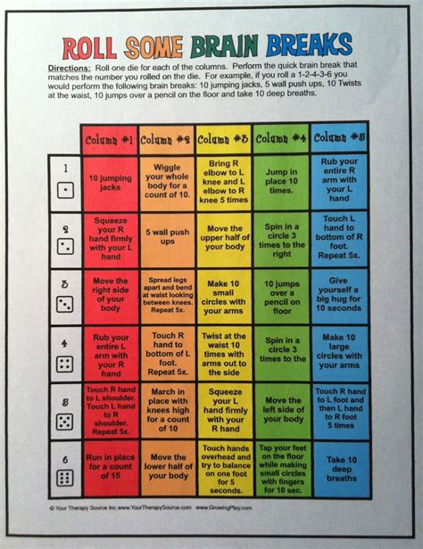 New Freebie - Brain Breaks Game | Your Therapy Source - www ...
