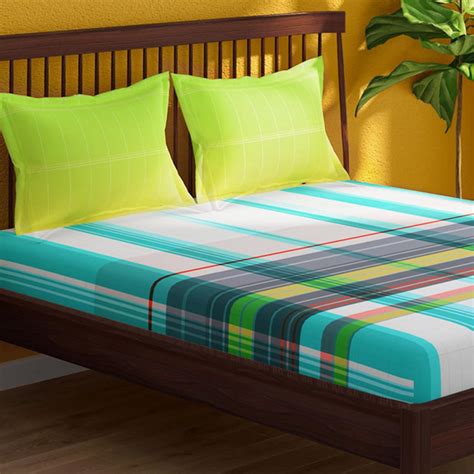Buy PORTICO Brush Stroke Cotton 210TC Checked 3Pcs Super King Bedsheet ...