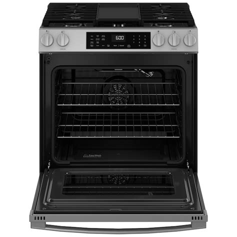 GE EasyWash Oven Tray 30-in 5 Burners 5.3-cu ft Steam Cleaning Air Fry ...