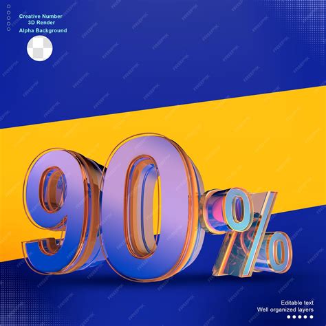 Premium PSD | Blue 3d number 90 percentage