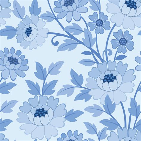 Blue monochrome flower ornament seamless pattern. 21555285 Vector Art ...